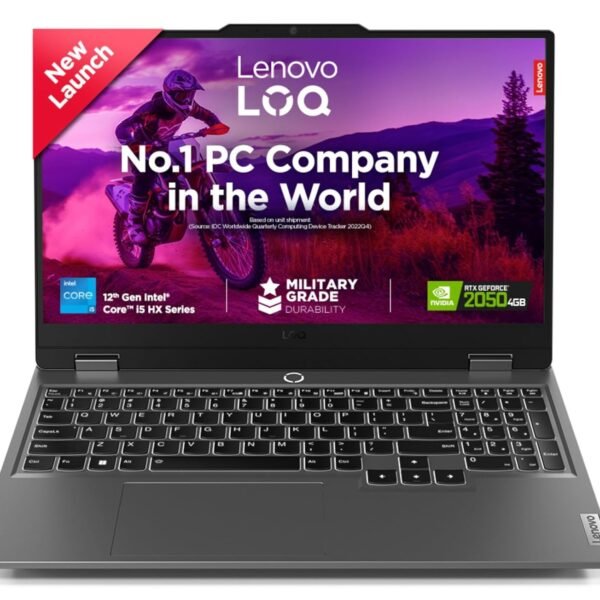 Lenovo LOQ, 12th Gen Intel Core i5 12450HX, RTX 2050-4GB, 12GB RAM, 512GB SSD,FHD, 15.6"/39.6cm, 144Hz, Windows 11, Office Home 2024, Grey, 2.4Kg, 3 Mon. Game Pass, 83GS00LJIN, Gaming Laptop