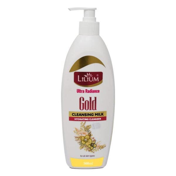 Lilium Herbal Gold Cleansing Milk 500 ml, Ultra Radiance, Hydrating, Anti-Aging, Nourishing, Moisturizing, Skin Brightening & Soothing, Even Skin Tone, Make up Remover, All Skin Types