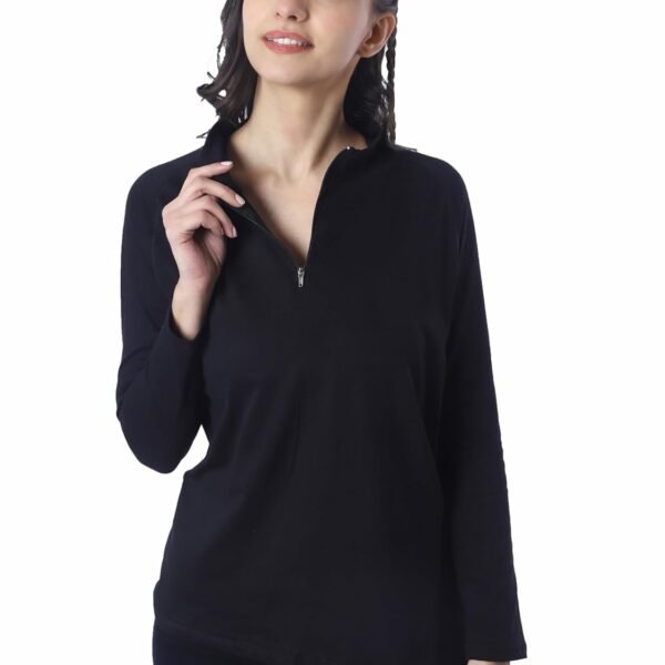 London Hills Women's Cotton Regular Fit Tshirt Full Sleeve Zipper Tshirt T-Shirt Full Sleeves