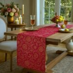 Luxury Indian Banarasi Brocade Silk Table Runner Pink & Gold Jacquard with Tassels 13x120 Inches|Perfect for 8-10 Seater Dining, Center, or Console Table Festive Diwali Decor & Gift|WWW.THROWPILLOW.IN