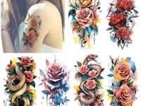 MAYCREATE® 6 Sheets Watercolor Rose Temporary Tattoos For Women Arm Girls Adults, Water Color Peony Flower Tattoo Sticker, Bulk Temp Fake Long Lasting Colorful Floral Tattoo 21x11.4cm