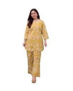 MEERA FAB Women Printed V-Neck Pure Cotton Tunic with Trousers Co-Ords Set