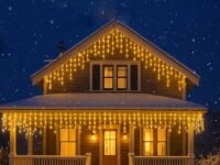 MIRADH Plastic LED Icicle Christmas Lights Outdoor/Indoor 10ft 16 Drops with 96 LED, 8 Lighting Modes, Icicle Lights, for Christmas Diwali Garden Wedding Party Patio Eave Decorations, White