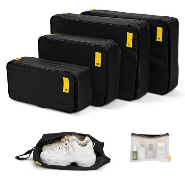 MOKOBARA The Packing Cube Nylon Fabric Water Resistant Travel Organizer Wardrobe Organizer Set Of Packing Bag (Xl,Large, Medium, Shoe Bag, Toiletry Bag) (Set Of 6, Black)