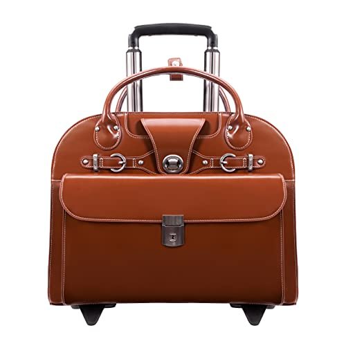 McKlein EDGEBROOK, Top Grain Cowhide Leather, 15" Leather Vertical Wheeled Ladies', Brown, 17"x6"x13.5", Edgebrook Wheeled Non-detachable Briefcase