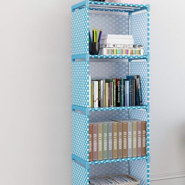 MemeHo® Bookshelf| Storage Shelve for Books Storage Organizer|Children Book Rack| Bookcase for Home Furniture |Cabinet Shelves for Bedroom Office Living Room (4 Cases, Blue)(Alloy Steel,Plastic)