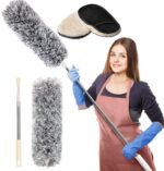 Microfiber Feather Duster Bendable & Extendable Fan Cleaning Duster Fan Mop with Car, Window, Furniture, Cleaning Gloves