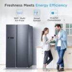 Midea 592 L Side By Side, Frost Free Refrigerator|Wi-Fi |Double |Voice Assistant |App Control |Inverter compressor (MDRS791MIF28IND Jazz Black)