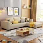Minta RHS 4 Seater L Shape Sofa Set for Living Room (Cream Fabric) Premium Fabric Sofa | 4-Person Sofa