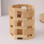 Multifunctional Wooden Desk Organizer for Stationery – Polygonal Bamboo Cup for Pens, Makeup Brushes, Art Supplies & Kitchen Cutlery – Perfect for Living Room & Dressing Table (1 Pcs)