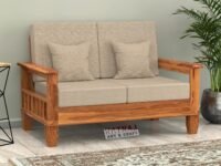 NATRAJ ART & CRAFT Sheesham Wooden 2 Seater Sofa for Living Room | Rosewood 2 Seater Cushion Sofa with Side Newspaper Holder for Home & Office | Solid Wood Sofa Set for Lounge (Honey, 2 Seater)