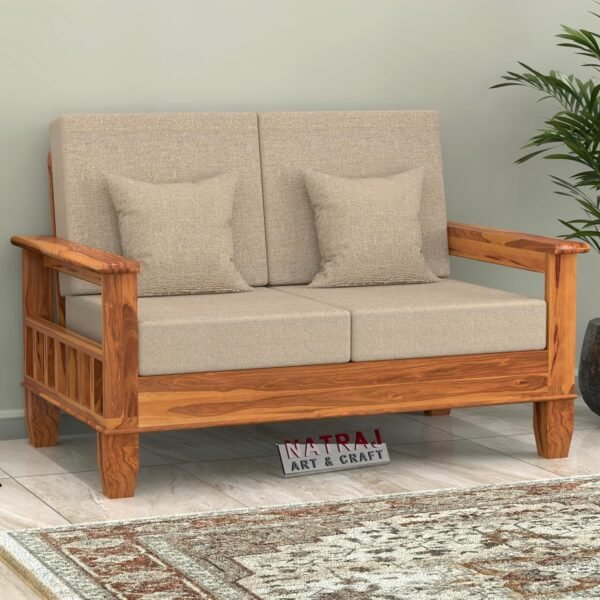 NATRAJ ART & CRAFT Sheesham Wooden 2 Seater Sofa for Living Room | Rosewood 2 Seater Cushion Sofa with Side Newspaper Holder for Home & Office | Solid Wood Sofa Set for Lounge (Honey, 2 Seater)