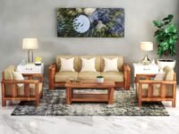 NATRAJ ART & CRAFT Sheesham Wooden 5 Seater Sofa Set for Living Room | Solid Wood Sofa | Rosewood Sofa Set for Home & Office | Lounge (Natural, 3+1+1 Seater)