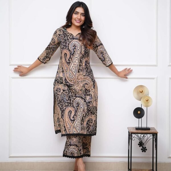 Nermosa Women Viscose Printed Straight Kurta Pant Set