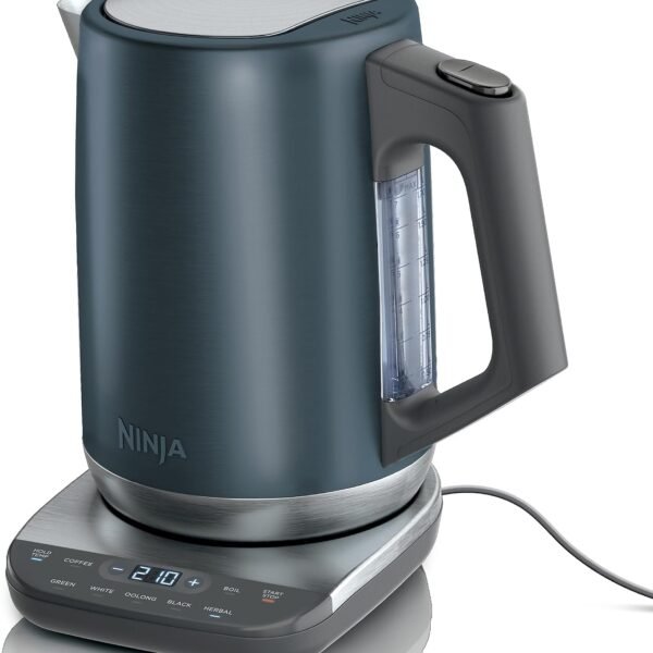 Ninja KT200BL Precision Temperature Electric Kettle, 1500 watts, BPA Free, Stainless, 7-Cup Capacity, Hold Temp Setting, Blue Stainless