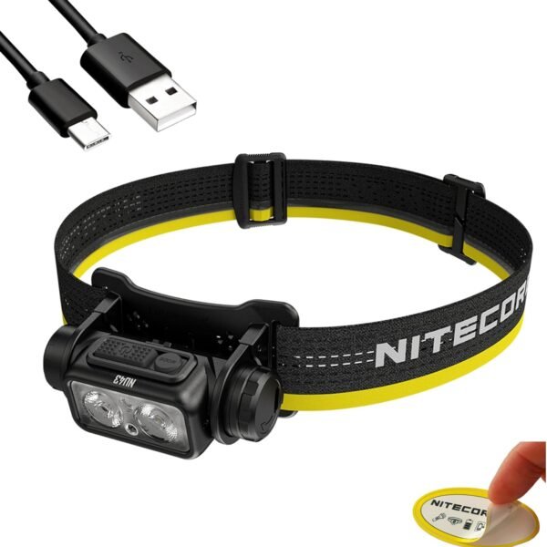 Nitecore NU43 Rechargeable Headlamp, 1400 lumens USB-C Bright Lightweight for Camping, Running, or Working, with Spotlight, Floodlight, Red Light, Including NitecoreS Sticker