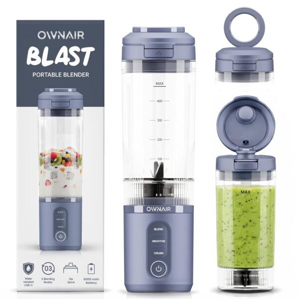 OWNAIR Portable Blender For Smoothie And Juices | 180W USB-Rechargeable | Portable Blender with 470ml Free Sipper Jar | 6000mAh Battery |For Smoothies, Shakes & Baby Food