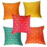 PINK PARROT Jacquard Cushion Cover (Set for 5-16 x 16 inch, Design 2)