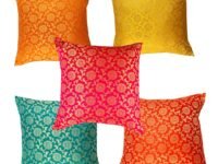 PINK PARROT Jacquard Cushion Cover (Set for 5-16 x 16 inch, Design 2)