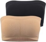 PLUMBURY Women's Strapless Seamless Padded Bandeau Tube Bra, Removable Pads, Free Size Wire Free 96% Nylon, 4% Spandex