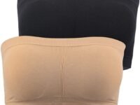 PLUMBURY Women's Strapless Seamless Padded Bandeau Tube Bra, Removable Pads, Free Size Wire Free 96% Nylon, 4% Spandex