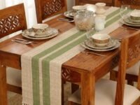 Peepul Tree Handmade Table Runner-4 Seater| Natural Grass Table Runner for Coffee & Centre Table | Non-Slippery | Heat-Resistant |12" x 60"Inch | Olive Green & Off White | Home Decor Gift Items