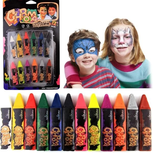 Pehrovin Face and Body Paint Crayons (Pack of 12) , Easy to Use Stick Crayons For KIds and Adults for Face and Body Painting