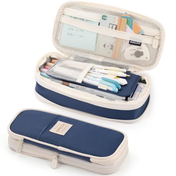 Pencil Case Aesthetic Pencil Pouch Stationery Big Capacity Pencil Bag School College Office Organizer Gift for Teens Girls Adults Student (Navy)