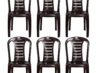 Petals Plastic Dining Chairs Set of 6 | Stackable Armless Chair for Dining Room, Outdoor & Restaurants Cafe | 100% Pure Virgin Fibre with UV Protection | Cap Upto 150kgs | Brown, Leo |3 Years Warranty