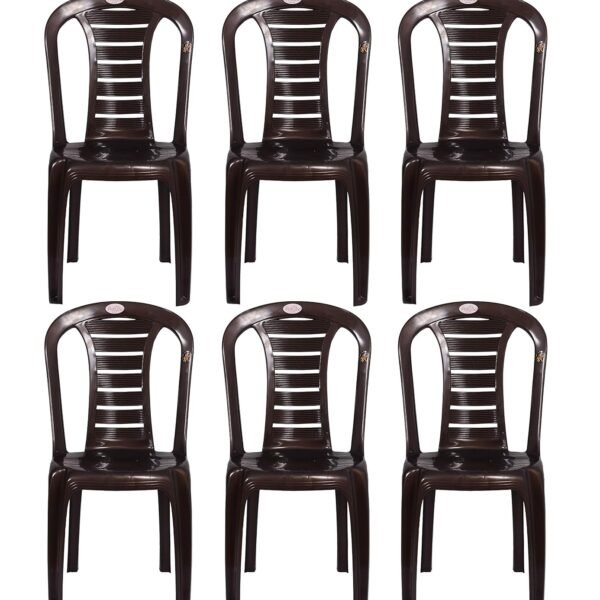 Petals Plastic Dining Chairs Set of 6 | Stackable Armless Chair for Dining Room, Outdoor & Restaurants Cafe | 100% Pure Virgin Fibre with UV Protection | Cap Upto 150kgs | Brown, Leo |3 Years Warranty