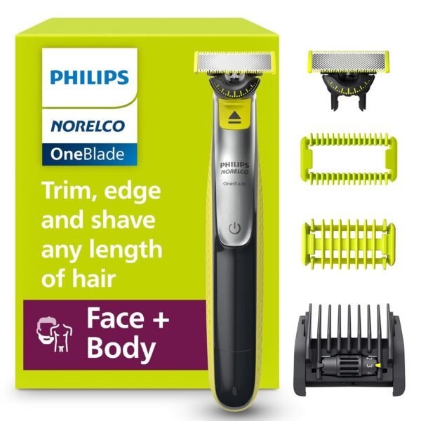 Philips Norelco for Face + Body, Electric Beard Trimmer, Shaver and Groomer, 5in1 Adjustable Comb, 1x Body Kit, Model QP2834/70, Black/Lime Green