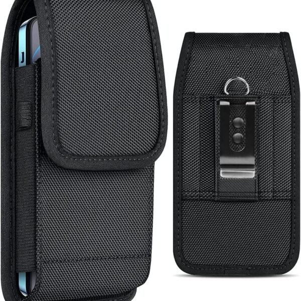 Phone Holster for Men Belt Clip Pouch, for iPhone 14 Plus, 14 Pro Max, 13 Pro Max, 12 Pro Max, 11 Pro Max and More, 6.7" Nylon Cell Phone Holster Universal Smart Phone Case Cover (XL, Black)
