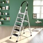 Plantex Steel Ladder for Home/Strong Foldable Wide 6 Step Ladder/Anti-Skid 6 Step Ladder - (Apex - White)