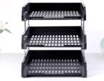 Plastic Office Stationery Files Layer Rack | Foldable Office Desk Accessories | Durable & Sturdy | Easy Assembly | Efficient Organizer | File Tray Rack ABS Plastics -3LAYER (BLACK)
