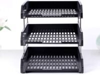 Plastic Office Stationery Files Layer Rack | Foldable Office Desk Accessories | Durable & Sturdy | Easy Assembly | Efficient Organizer | File Tray Rack ABS Plastics -3LAYER (BLACK)