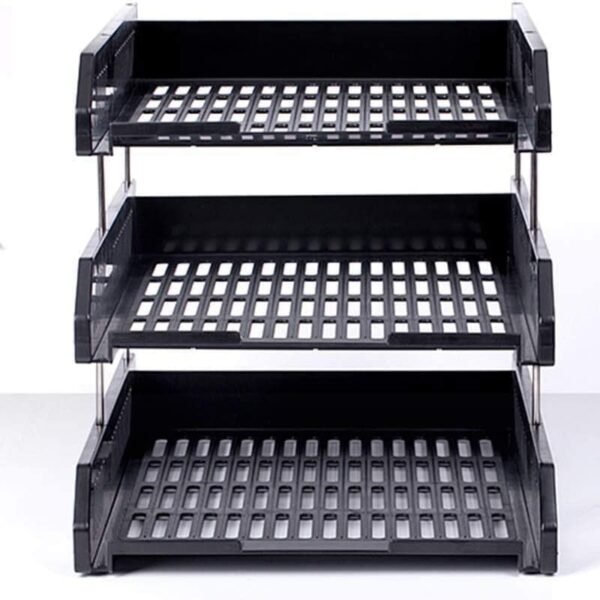 Plastic Office Stationery Files Layer Rack | Foldable Office Desk Accessories | Durable & Sturdy | Easy Assembly | Efficient Organizer | File Tray Rack ABS Plastics -3LAYER (BLACK)