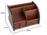 Polished Multi-Functional Wooden Desk Organiser, Pen Stand/Pencil Stand With Drawer, Stationery Stand For Office And Students Use - Mobile Holder For Desk, Brown