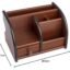 Polished Multi-Functional Wooden Desk Organiser, Pen Stand/Pencil Stand With Drawer, Stationery Stand For Office And Students Use - Mobile Holder For Desk, Brown