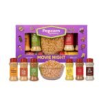 Popcorn & Company Movie Night Popcorn Kernels with 6 Seasonings (Peri Peri, Butter Salt, Butterfly Corn, Papdi Chaat, Hot Sweet & Cheddar Cheese) - 850g - Perfect for Movie Nights