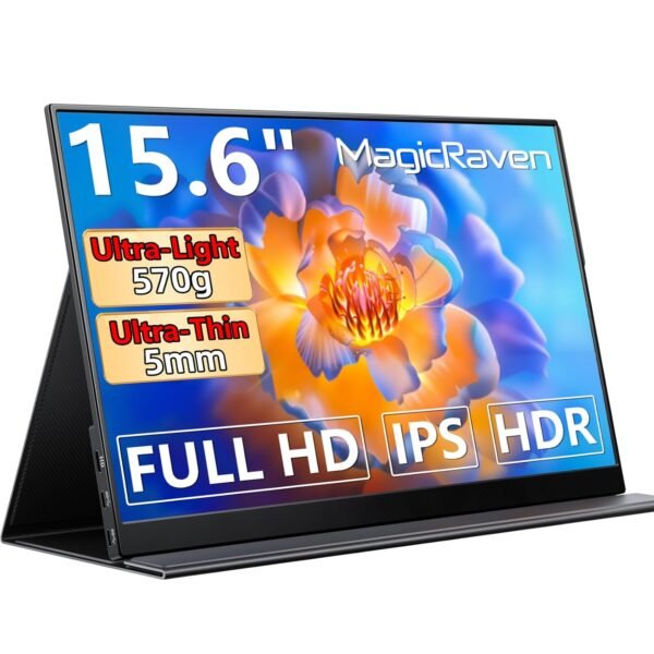 Portable Monitor, 15.6" 1920 * 1080P IPS Laptop Screen, 60Hz Lightweight and Slim Travel Monitor with Full-Featured USB C HDMI Port, Gaming Display for PC Switch Xbox PS3/4/5