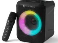 Portronics Apollo One 20W Wireless Bluetooth Portable Speaker with Wireless Karaoke Mic, 5 Hour Playtime, RGB LED Light, Bluetooth V5.3, Easy Grab Handle, USB/AUX in/TF Card, Type C Charging(Black)