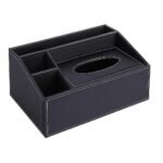 Premium PU Leather Desk Organizer with Tissue Holder | Multipurpose Remote, Mobile, Pen & Stationery Storage Box | Stylish Tabletop Organizer for Home, Office, Study & Car