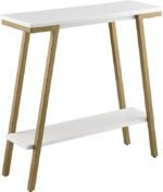 Priti Modern White Console Table with Gold Metal Legs and Storage Shelf