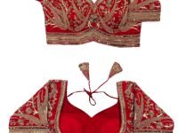 Pujia Mills Women's Readymade Bridal Blouse Embroidery Copper Coding Glitter Sequence Thread Work Indian Ethnic Designer Stitched Half Sleeve Blouse Readymade for Women Saree Bridal Lehenga Choli