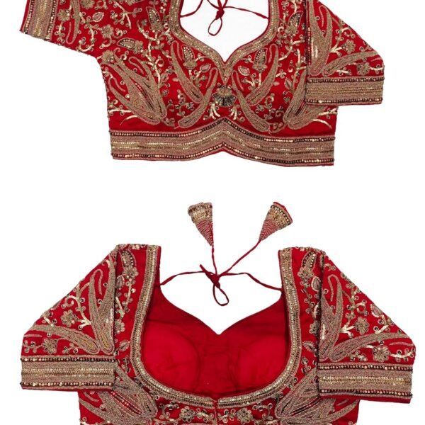Pujia Mills Women's Readymade Bridal Blouse Embroidery Copper Coding Glitter Sequence Thread Work Indian Ethnic Designer Stitched Half Sleeve Blouse Readymade for Women Saree Bridal Lehenga Choli