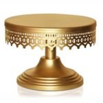 Pure Source India Hand Made Decorative Metal Cake and Pizza Stand - Gold (8 Inch)