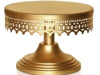Pure Source India Hand Made Decorative Metal Cake and Pizza Stand - Gold (8 Inch)