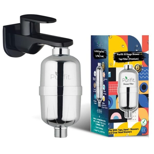 Purifit Shower and Tap Filter for Hard Water | Water Softener for Bathroom | Hard Water Filter | Reduce Hair Fall | Silver Finish