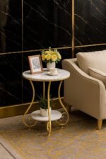 RETI Wrought Iron Golden 2 Tier Round End Table Coffee Table Side Table Bedside Table Nightstand Side Corner for Living Room Bedroom Dining Room Kitchen Office| Golden Stool | Furniture