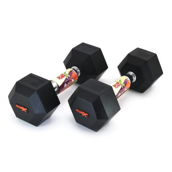 RUBX Rubber Coated Professional Exercise Hex Dumbbells (Pack Of 2) 10 Kg X 2Pc (Total = 20 Kg), Black